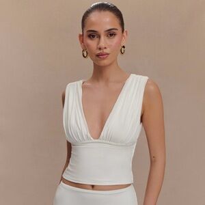 🐇 Meshki | Kerrigan Slinky White Ruched Sleeveless Top (XXS) 🐇